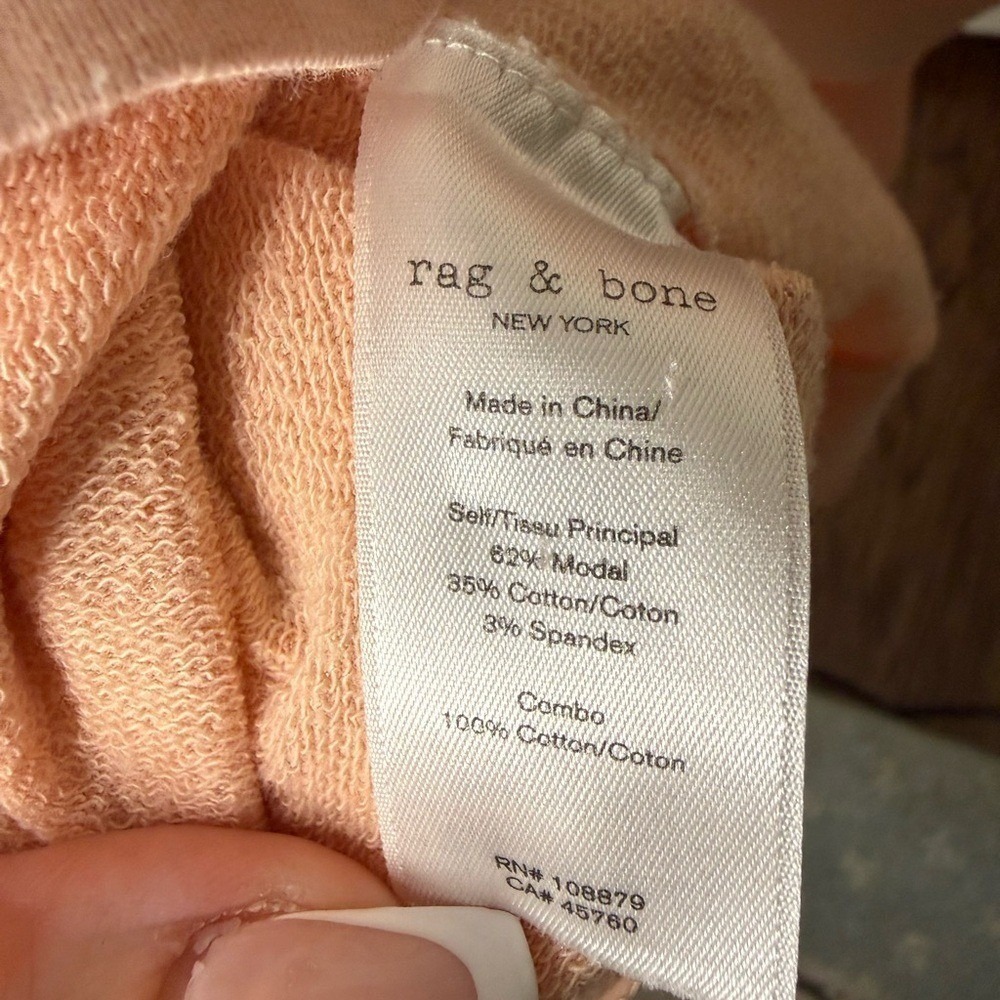 Rag & Bone Blush Pink V-Neck Sweatshirt XS Long Sleeve Pullover Cotton - Picture 3 of 4
